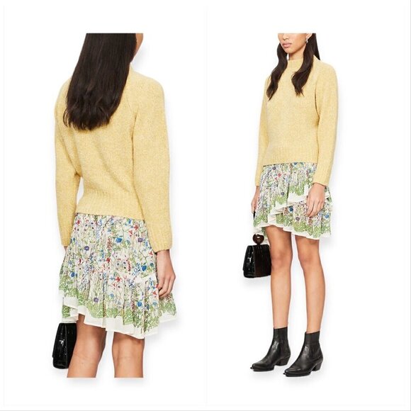 Maje Jonquille Floral-print Crepe Mini Skirt, Size 40EU/US M - Picture 3 of 12